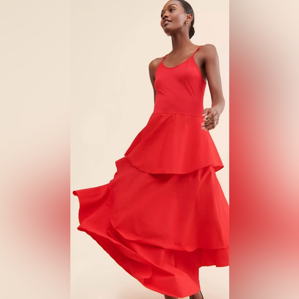 Anthropologie Red Tiered Maxi Dress